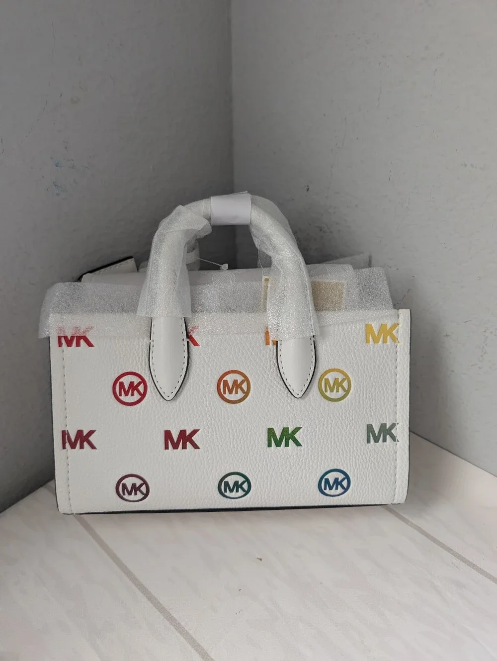 NWT Michael Kors Mirella Small Rainbow Logo Embossed Convertible Crossbody Bag